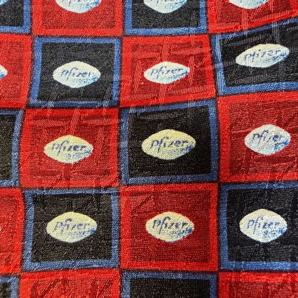 PFIZER Necktie BLUE PILL Hand Sewn 100% Silk Red Blue RARE Tie 58 Inch